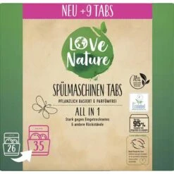 Love-Nature Spülmaschinentabs All In 1, Geschirr-Reiniger, Bio & Parfümfrei, 26 Tabs