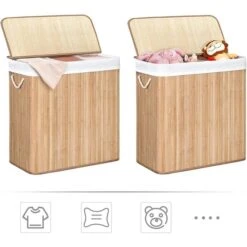 Songmics Wäschekorb LCB091N01 Braun, Mit 3 Fächern, Aus Bambus, Faltbar, 60 X 61,5 X 40 Cm, 150 Liter -Heimladen 5611746a588318aa1b99608da928e2d862bf4a02 waeschekorb songmics lcb091n01 braun mit 3 faechern