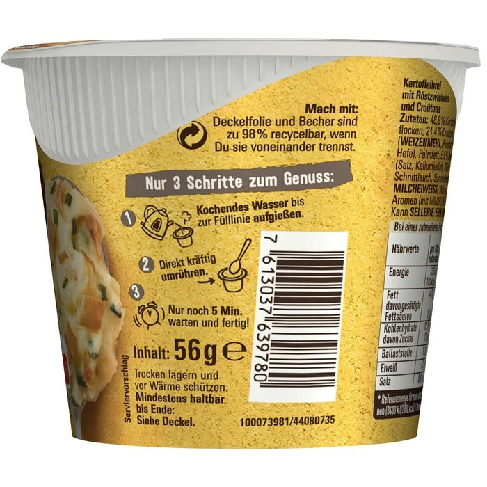 Maggi 5-Minuten-Terrine 8er Pack, Kartoffelbrei Mit Röstzwiebeln & Croutons 5 Maggi 5-Minuten-Terrine 8er Pack, Kartoffelbrei Mit Röstzwiebeln & Croutons – Bild 5