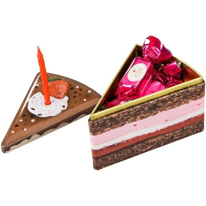 Heidel Geschenkset Geburtstagstorte, Metalldose In Tortenform, Schokopralinen & Kerze