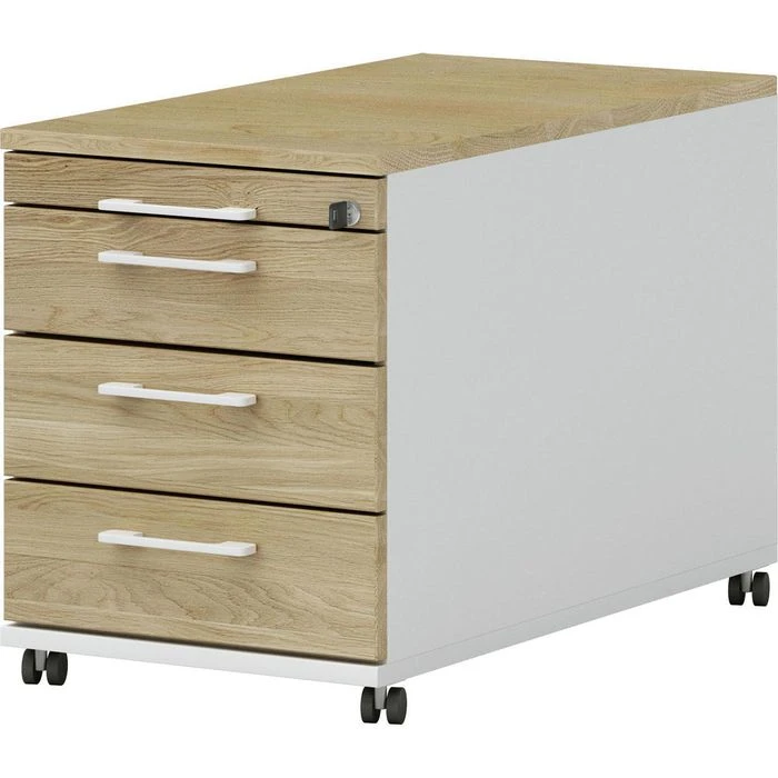 Röhr Rollcontainer Objekt.pur, Eiche Massivholz, Eiche / Weiß, Mit 4 Schüben, Abschließbar 1 Röhr Rollcontainer Objekt.pur, Eiche Massivholz, Eiche / Weiß, Mit 4 Schüben, Abschließbar