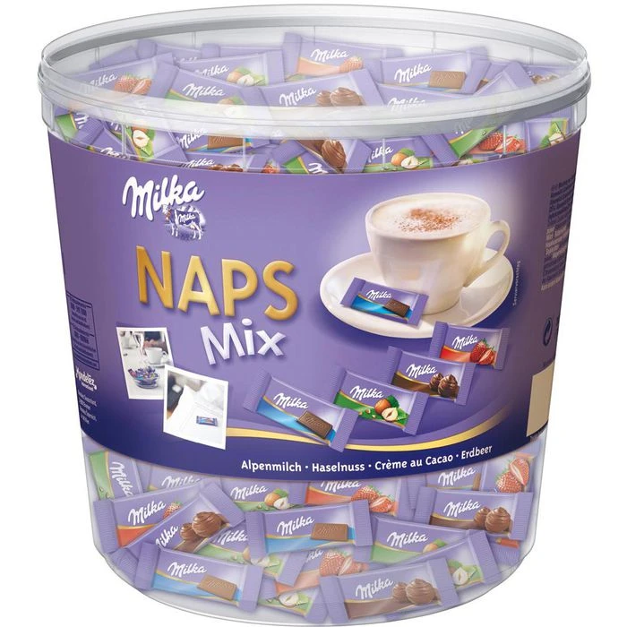 Milka Minischokolade Naps Mix, Mini-Tafeln, 1kg, 207 Stück 1 Milka Minischokolade Naps Mix, Mini-Tafeln, 1kg, 207 Stück