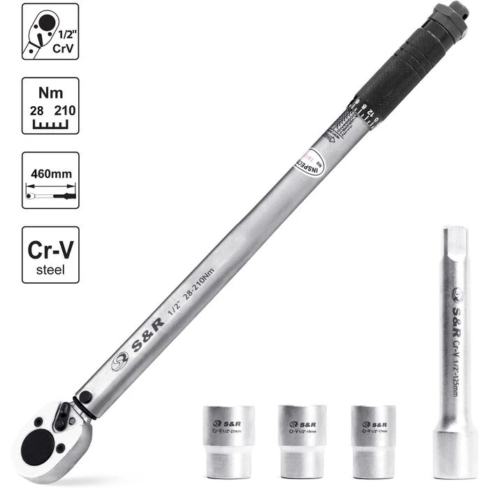 S&R Drehmomentschlüssel 465012210, Set, 1/2 Zoll, Mit Umschaltknarre, 28 - 210 Nm 2 S&R Drehmomentschlüssel 465012210, Set, 1/2 Zoll, Mit Umschaltknarre, 28 - 210 Nm – Bild 2