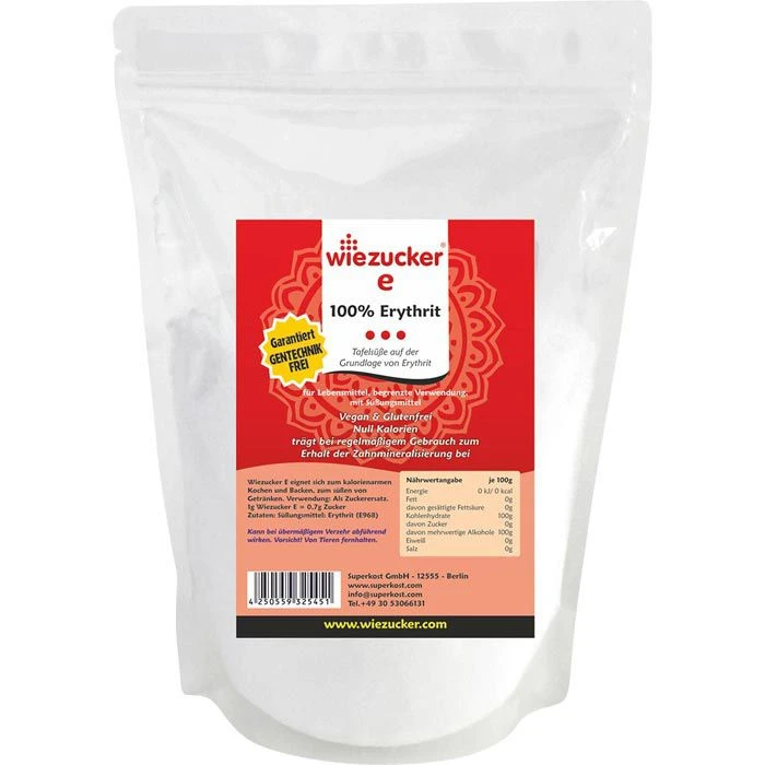 Wiezucker Zuckerersatz E, 100 Prozent Erythrit, Kalorienfrei, 1kg 1 Wiezucker Zuckerersatz E, 100 Prozent Erythrit, Kalorienfrei, 1kg