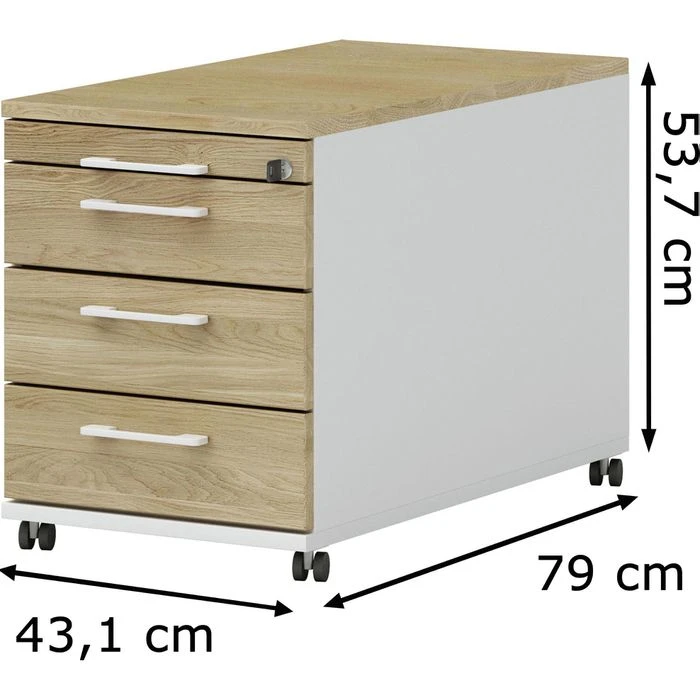 Röhr Rollcontainer Objekt.pur, Eiche Massivholz, Eiche / Weiß, Mit 4 Schüben, Abschließbar 5 Röhr Rollcontainer Objekt.pur, Eiche Massivholz, Eiche / Weiß, Mit 4 Schüben, Abschließbar – Bild 5